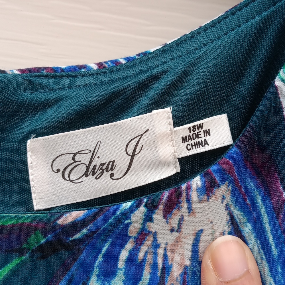 ELIZA J Green Floral Print Dress with 3/4 Sleeve & Back Zipper - 18W - Picture 6 of 9